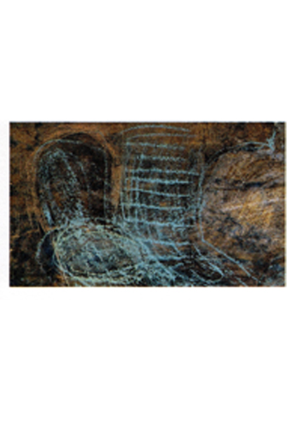 Azzurro su ocra cm 19 x 30 - Tecnica mista